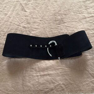 Black Leather Wide Waist Fashion Belt with silver hardware size XS/S